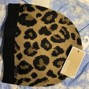 MK BROWN LEOPARD HAT NWT